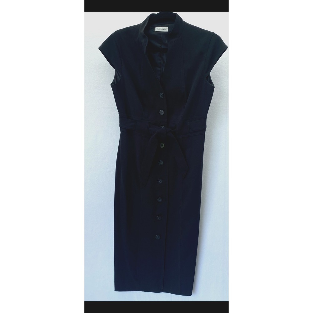 CALVIN KLEIN Sleek Black Pencil Dress w/Belt